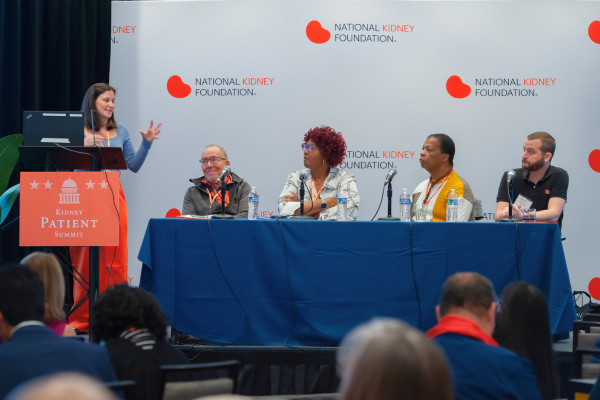 Panel of 5 NKF advocates speaking at Kidney Patient Summit 2024.