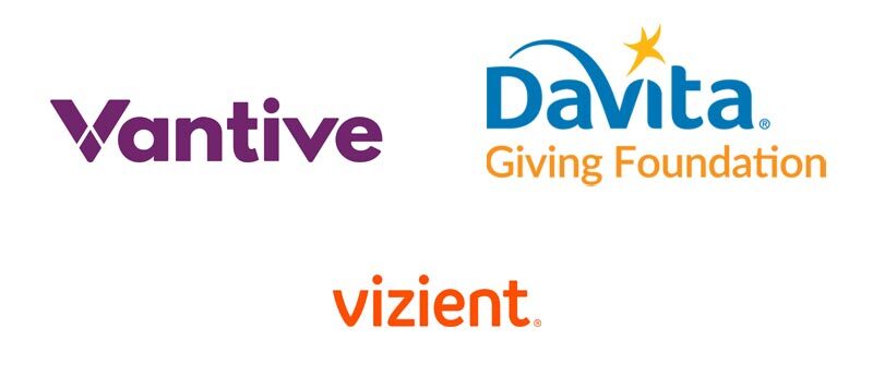 Vantive logo, large DaVita logo, small Vizient logo