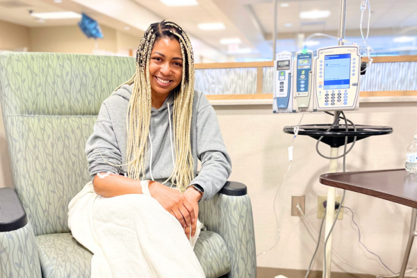 Smiling Crystal King in dialysis chair