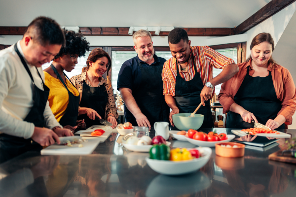 Diverse family cooking together