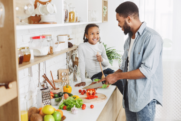 Parent cooking with child