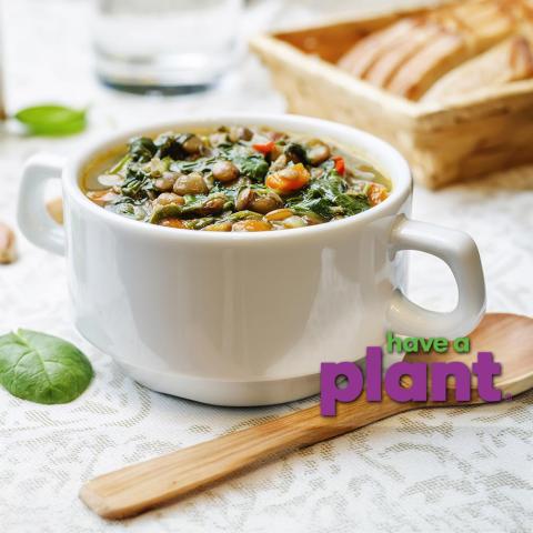 Hearty one-pot lentil soup with Swiss chard & kale, Have a Plant sponsor logo