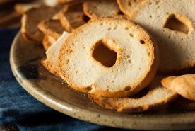 Homemade bagel chips on a plate