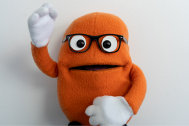 Kenny the Kidney puppet waving