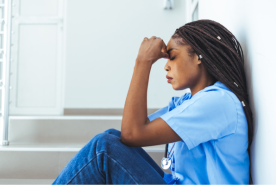 A tired upset healthcare worker