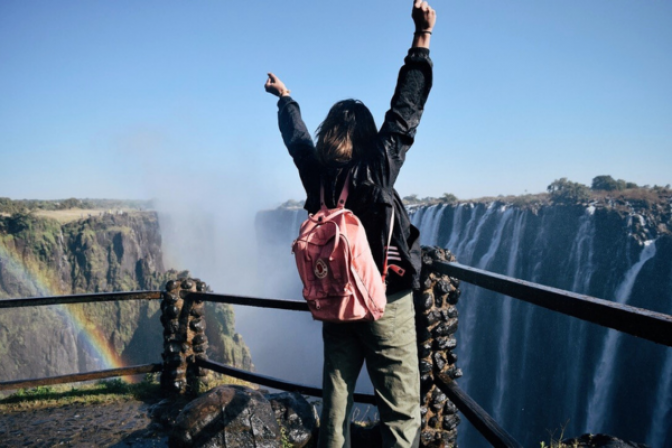 Shae at Victoria Falls, in Zambia, Africa