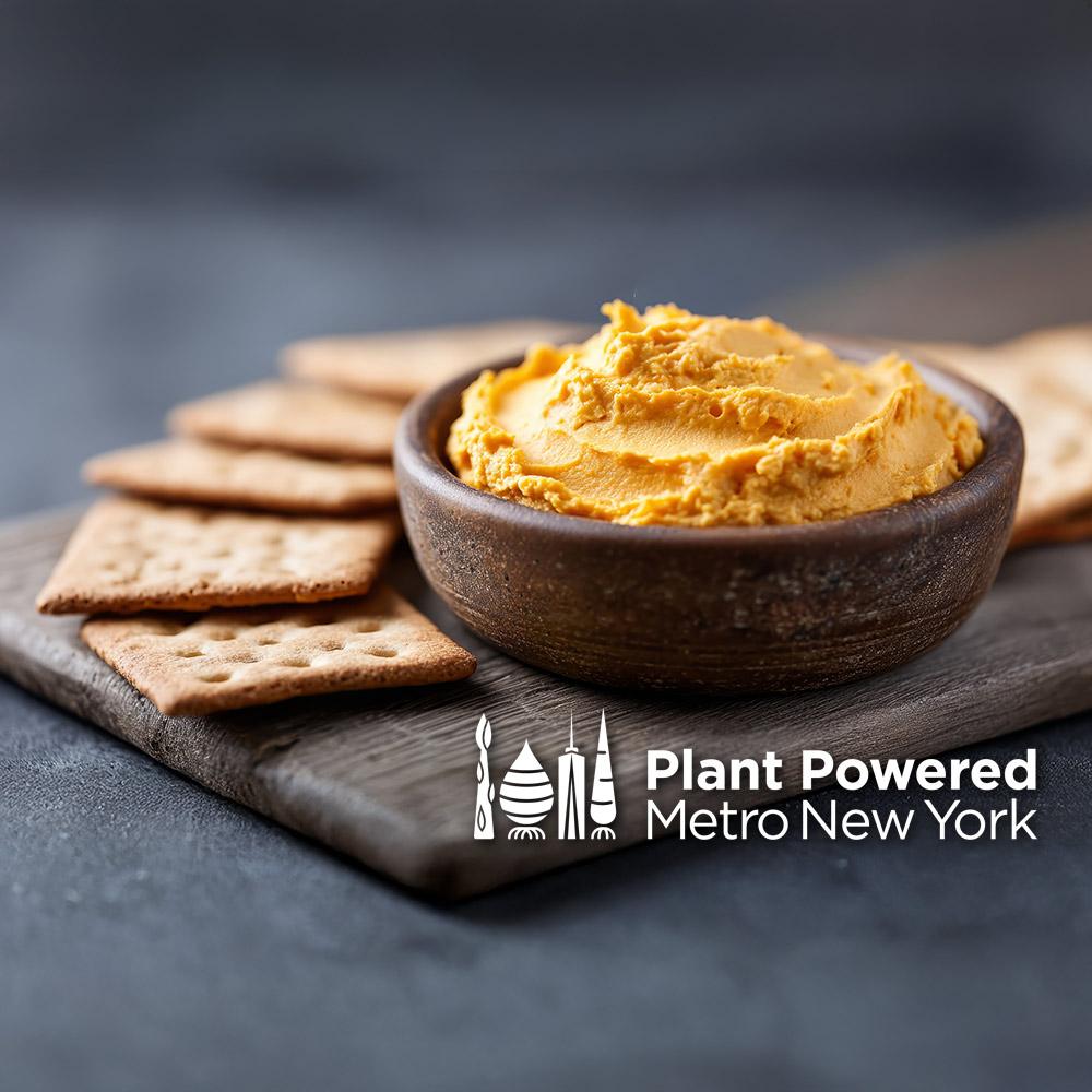 Apple Nut Vegan Pâté with a crackers, with Plant Powered Metro New York logo
