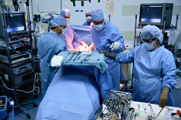 Surgeons working on patient