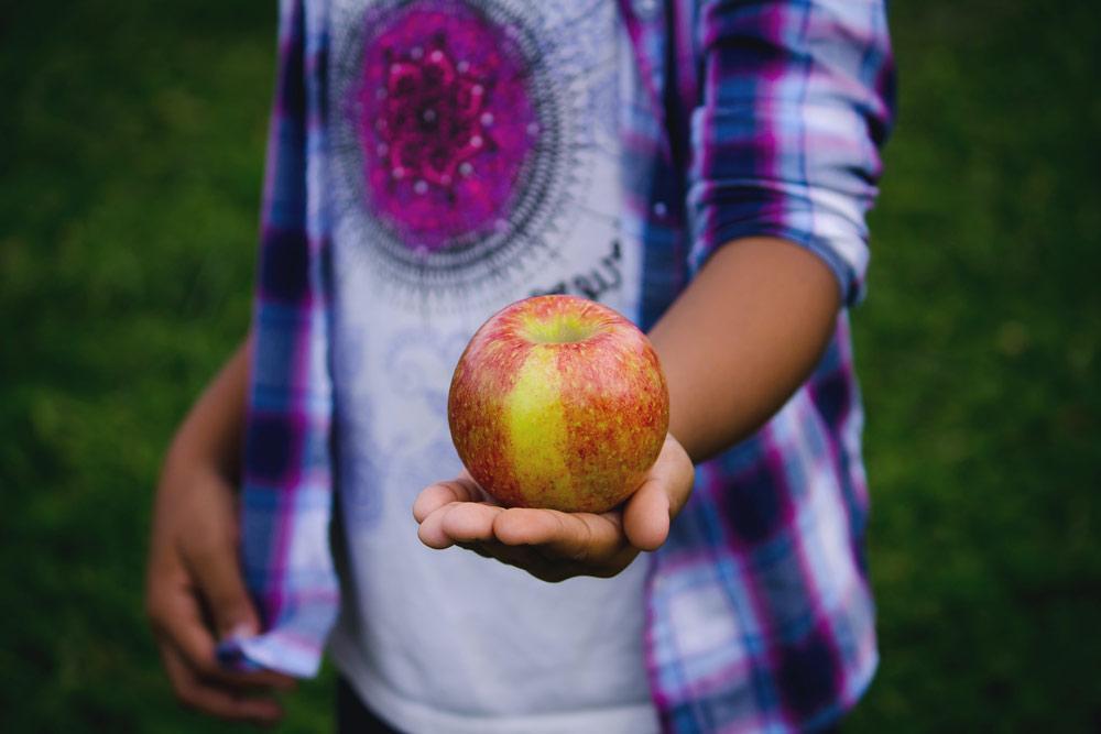 Kid holding an apple